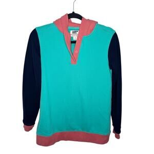 LAND'S END / serious sweats teal blue pink colorblock pullover hoodie / S